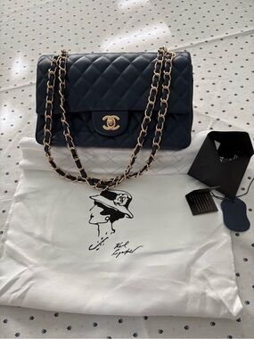 Source Unknown Quilted Shoulder Bag in Navy with Gold Hardware